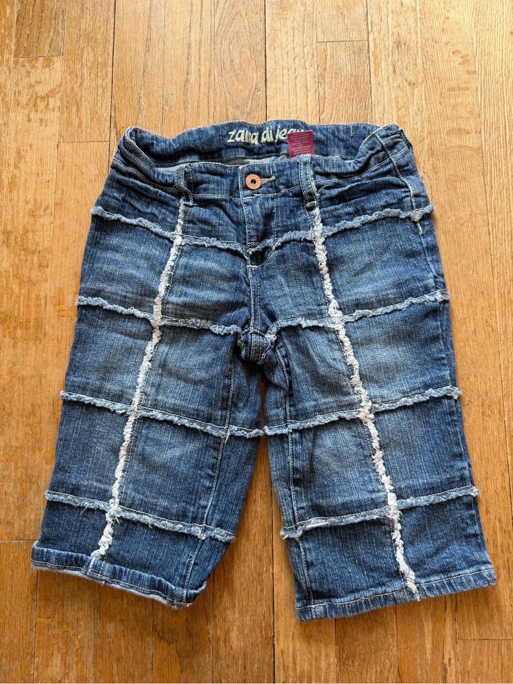 Zana Kids Blue Frayed Panel Denim Capris